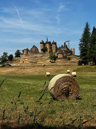 Vue générale du Château Le Paluel avec ses murs en pierre et sa tour